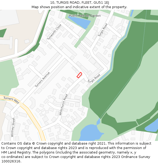 10, TURGIS ROAD, FLEET, GU51 1EJ: Location map and indicative extent of plot