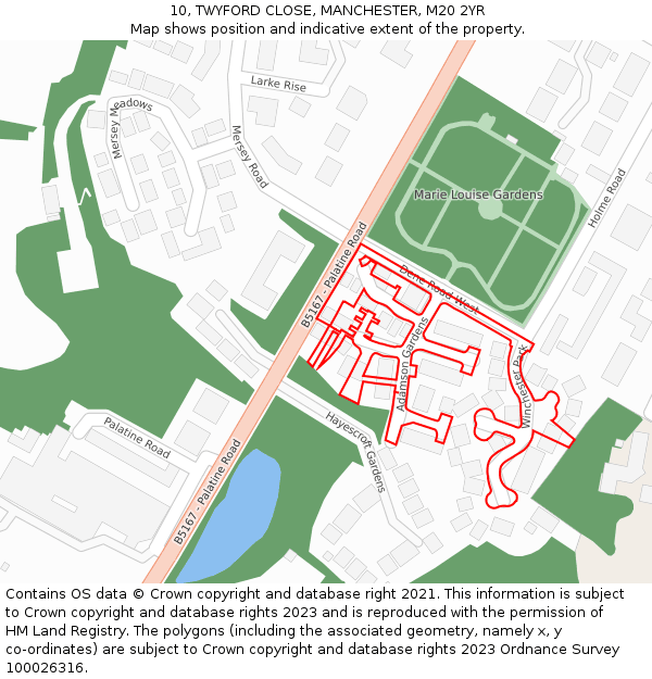 10, TWYFORD CLOSE, MANCHESTER, M20 2YR: Location map and indicative extent of plot