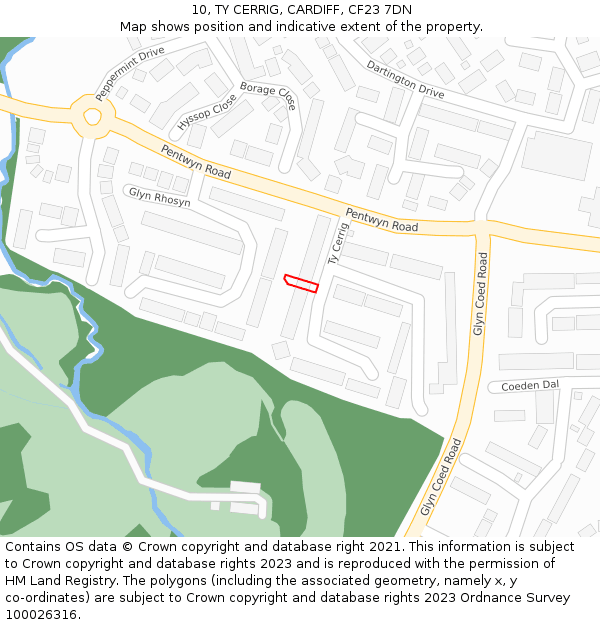 10, TY CERRIG, CARDIFF, CF23 7DN: Location map and indicative extent of plot