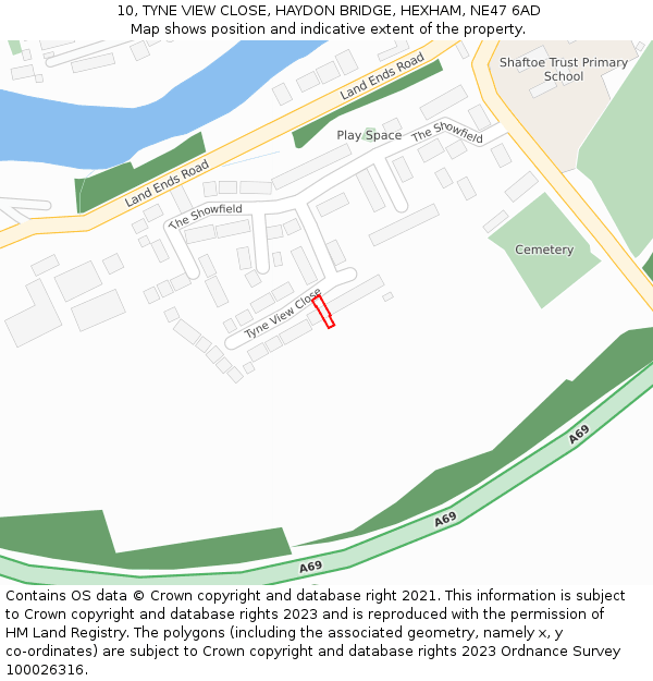 10, TYNE VIEW CLOSE, HAYDON BRIDGE, HEXHAM, NE47 6AD: Location map and indicative extent of plot
