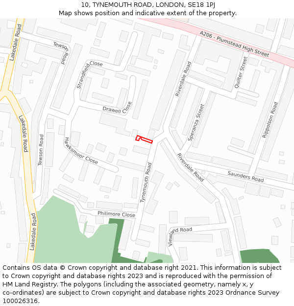 10, TYNEMOUTH ROAD, LONDON, SE18 1PJ: Location map and indicative extent of plot