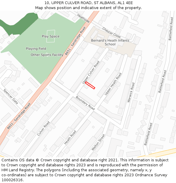 10, UPPER CULVER ROAD, ST ALBANS, AL1 4EE: Location map and indicative extent of plot