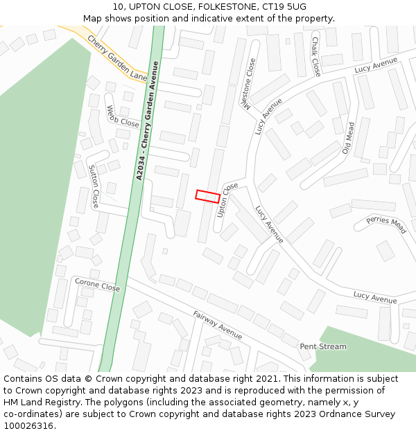10, UPTON CLOSE, FOLKESTONE, CT19 5UG: Location map and indicative extent of plot