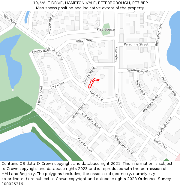 10, VALE DRIVE, HAMPTON VALE, PETERBOROUGH, PE7 8EP: Location map and indicative extent of plot