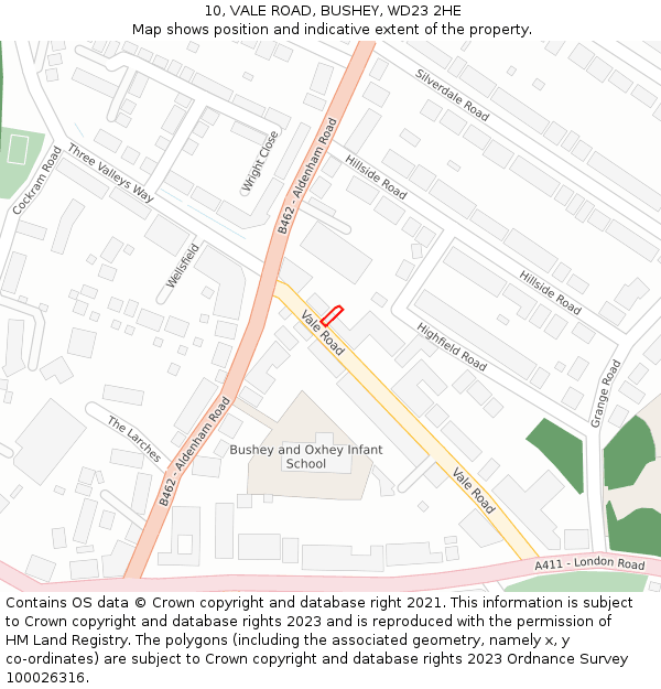 10, VALE ROAD, BUSHEY, WD23 2HE: Location map and indicative extent of plot