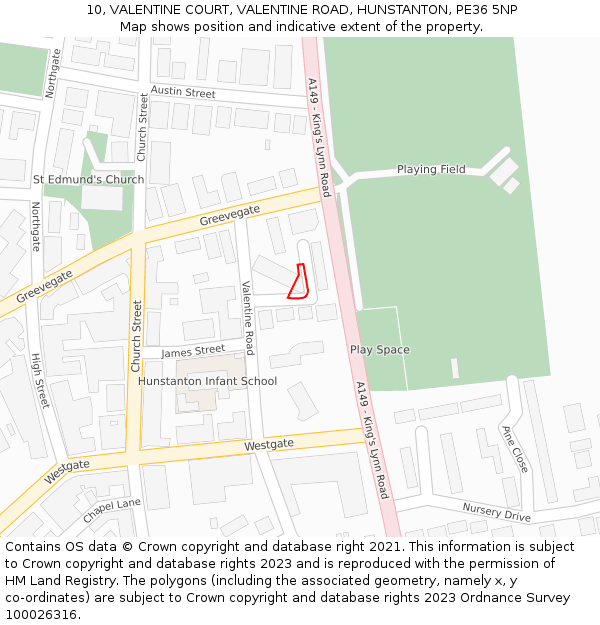 10, VALENTINE COURT, VALENTINE ROAD, HUNSTANTON, PE36 5NP: Location map and indicative extent of plot