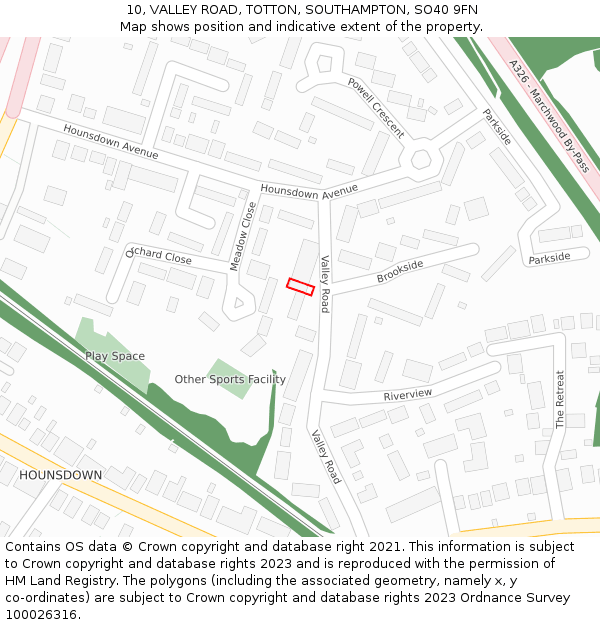 10, VALLEY ROAD, TOTTON, SOUTHAMPTON, SO40 9FN: Location map and indicative extent of plot