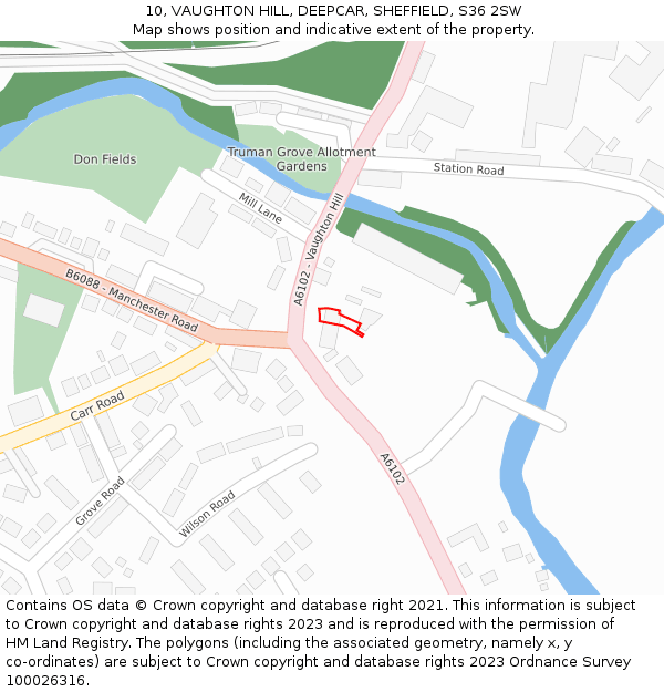 10, VAUGHTON HILL, DEEPCAR, SHEFFIELD, S36 2SW: Location map and indicative extent of plot