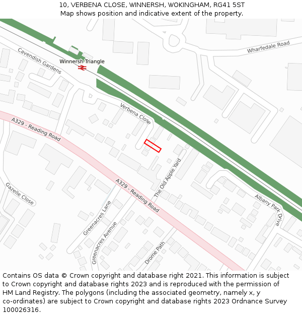 10, VERBENA CLOSE, WINNERSH, WOKINGHAM, RG41 5ST: Location map and indicative extent of plot