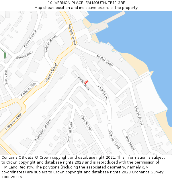10, VERNON PLACE, FALMOUTH, TR11 3BE: Location map and indicative extent of plot