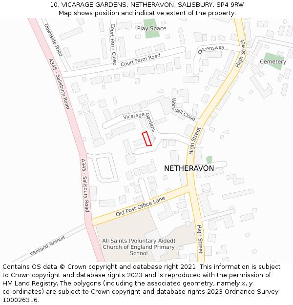 10, VICARAGE GARDENS, NETHERAVON, SALISBURY, SP4 9RW: Location map and indicative extent of plot