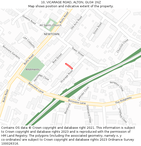 10, VICARAGE ROAD, ALTON, GU34 1NZ: Location map and indicative extent of plot