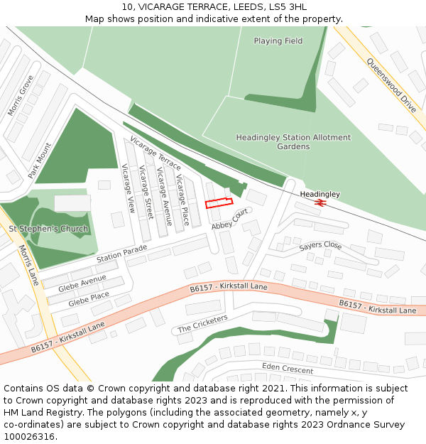 10, VICARAGE TERRACE, LEEDS, LS5 3HL: Location map and indicative extent of plot