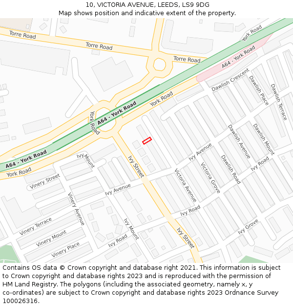 10, VICTORIA AVENUE, LEEDS, LS9 9DG: Location map and indicative extent of plot