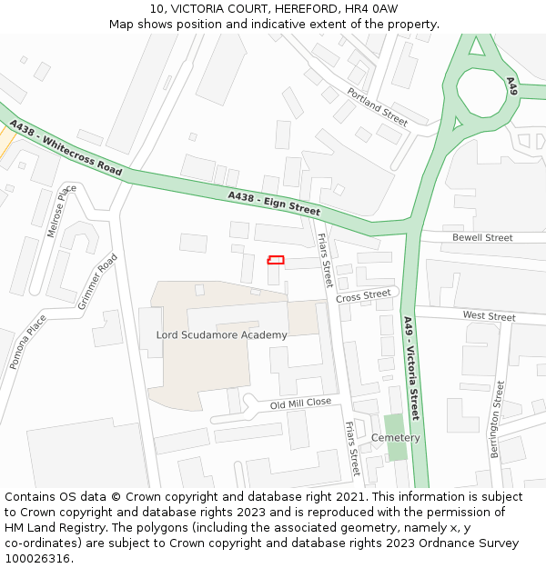 10, VICTORIA COURT, HEREFORD, HR4 0AW: Location map and indicative extent of plot