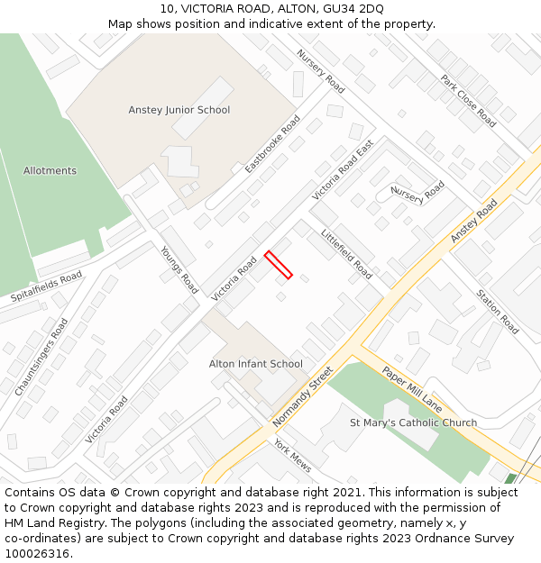 10, VICTORIA ROAD, ALTON, GU34 2DQ: Location map and indicative extent of plot