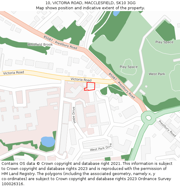 10, VICTORIA ROAD, MACCLESFIELD, SK10 3GG: Location map and indicative extent of plot