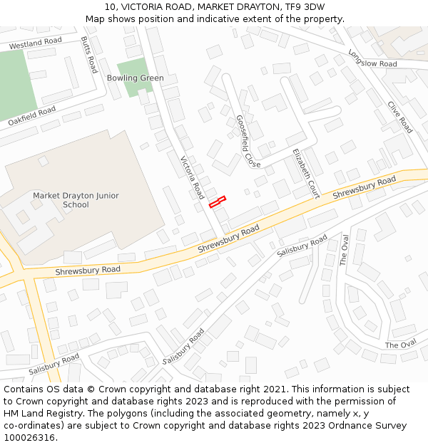 10, VICTORIA ROAD, MARKET DRAYTON, TF9 3DW: Location map and indicative extent of plot