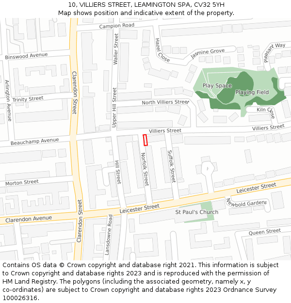 10, VILLIERS STREET, LEAMINGTON SPA, CV32 5YH: Location map and indicative extent of plot