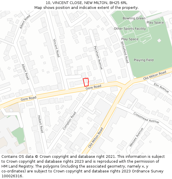 10, VINCENT CLOSE, NEW MILTON, BH25 6RL: Location map and indicative extent of plot