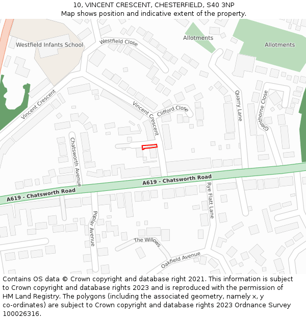 10, VINCENT CRESCENT, CHESTERFIELD, S40 3NP: Location map and indicative extent of plot