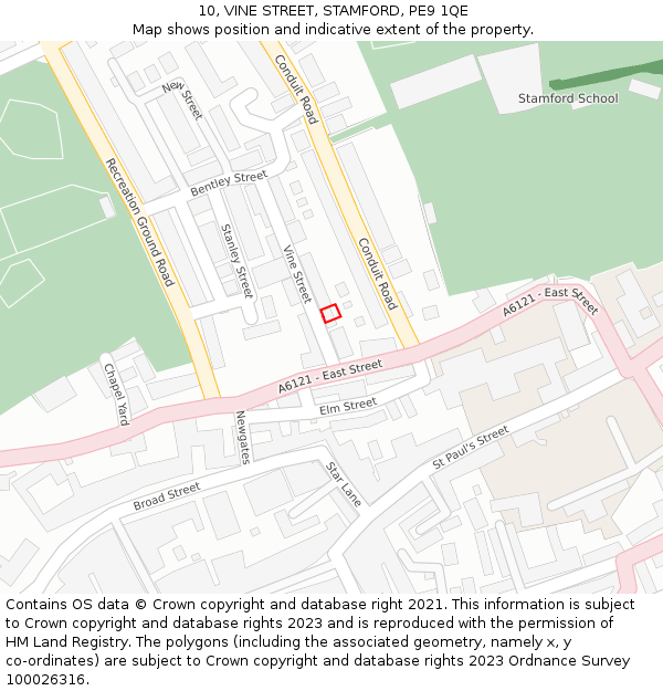 10, VINE STREET, STAMFORD, PE9 1QE: Location map and indicative extent of plot