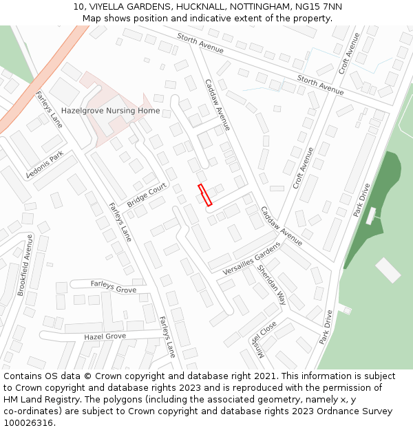 10, VIYELLA GARDENS, HUCKNALL, NOTTINGHAM, NG15 7NN: Location map and indicative extent of plot