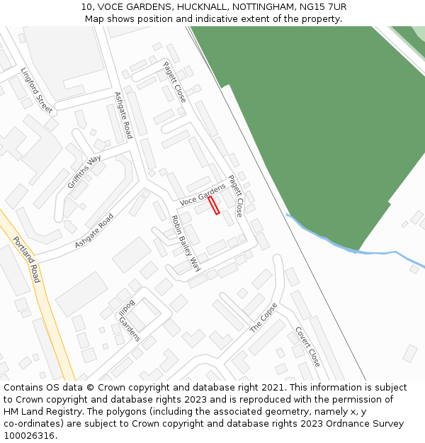 10, VOCE GARDENS, HUCKNALL, NOTTINGHAM, NG15 7UR: Location map and indicative extent of plot