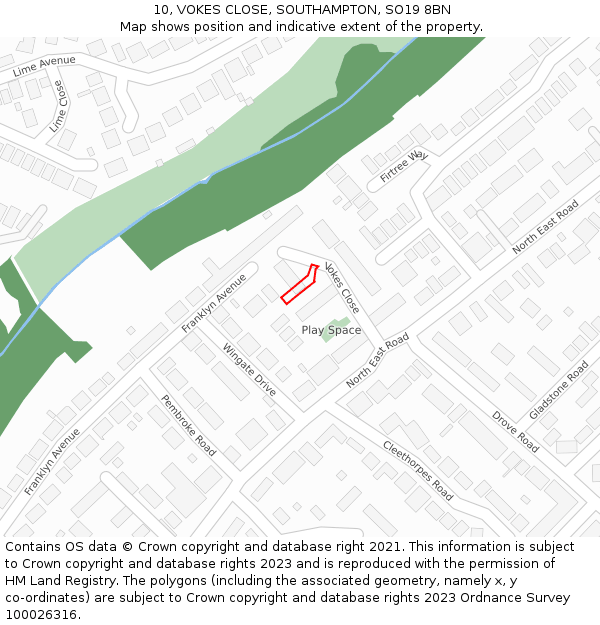10, VOKES CLOSE, SOUTHAMPTON, SO19 8BN: Location map and indicative extent of plot