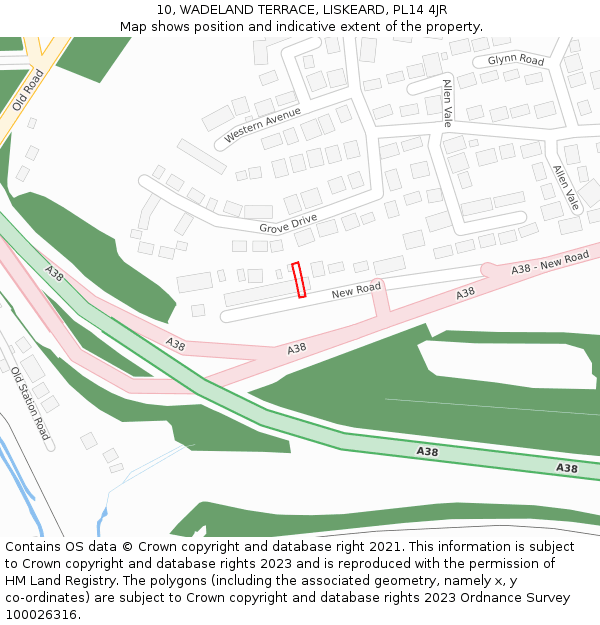 10, WADELAND TERRACE, LISKEARD, PL14 4JR: Location map and indicative extent of plot