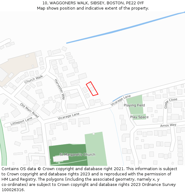 10, WAGGONERS WALK, SIBSEY, BOSTON, PE22 0YF: Location map and indicative extent of plot