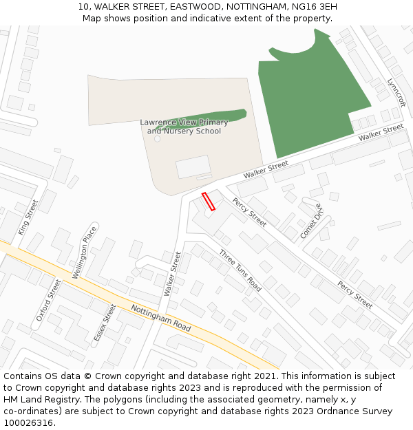 10, WALKER STREET, EASTWOOD, NOTTINGHAM, NG16 3EH: Location map and indicative extent of plot