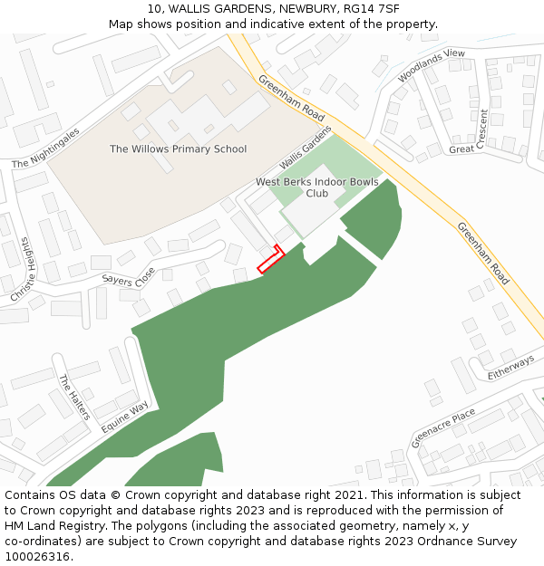 10, WALLIS GARDENS, NEWBURY, RG14 7SF: Location map and indicative extent of plot