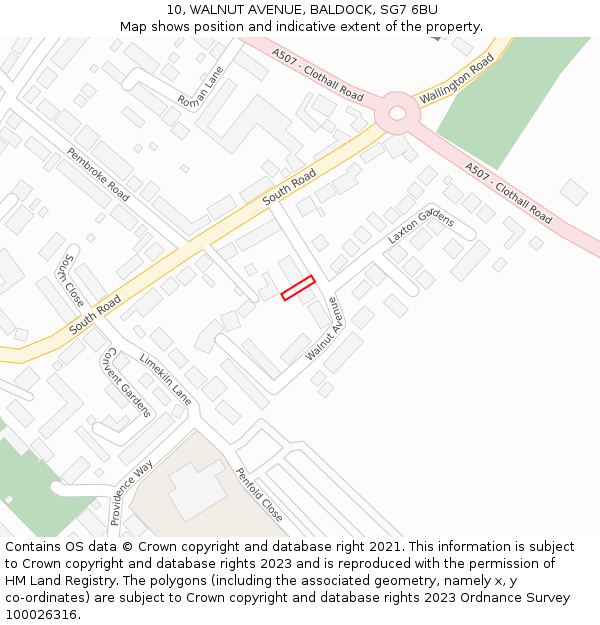 10, WALNUT AVENUE, BALDOCK, SG7 6BU: Location map and indicative extent of plot