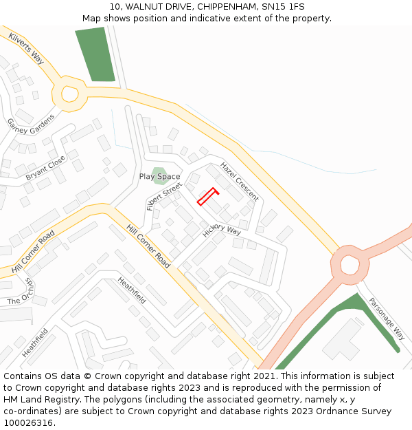 10, WALNUT DRIVE, CHIPPENHAM, SN15 1FS: Location map and indicative extent of plot