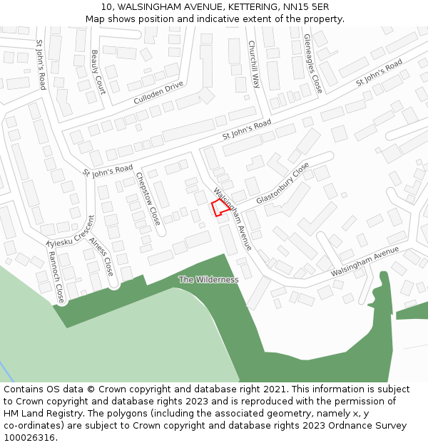 10, WALSINGHAM AVENUE, KETTERING, NN15 5ER: Location map and indicative extent of plot