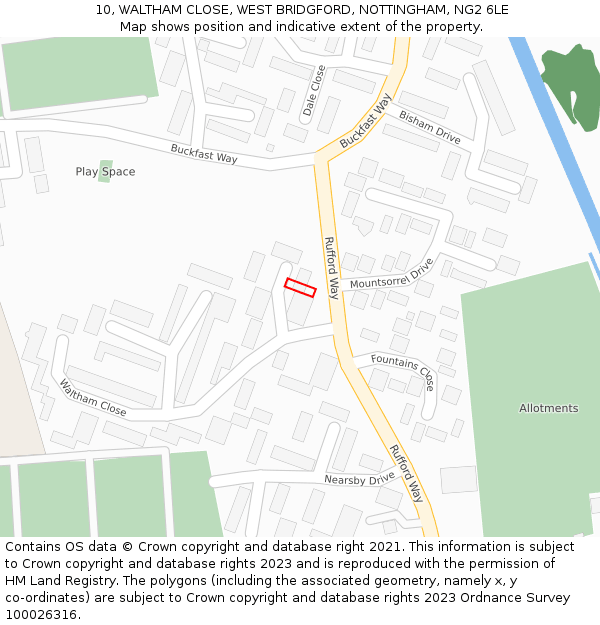 10, WALTHAM CLOSE, WEST BRIDGFORD, NOTTINGHAM, NG2 6LE: Location map and indicative extent of plot