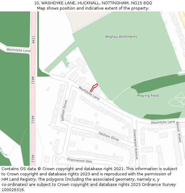 10, WASHDYKE LANE, HUCKNALL, NOTTINGHAM, NG15 6QQ: Location map and indicative extent of plot