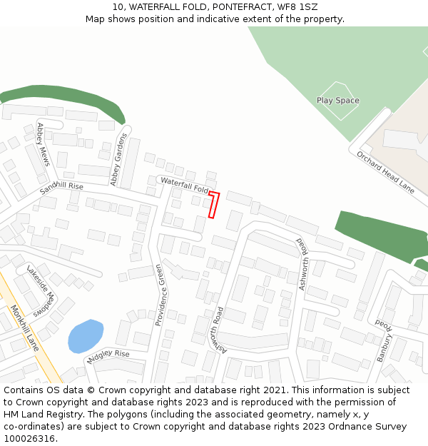 10, WATERFALL FOLD, PONTEFRACT, WF8 1SZ: Location map and indicative extent of plot