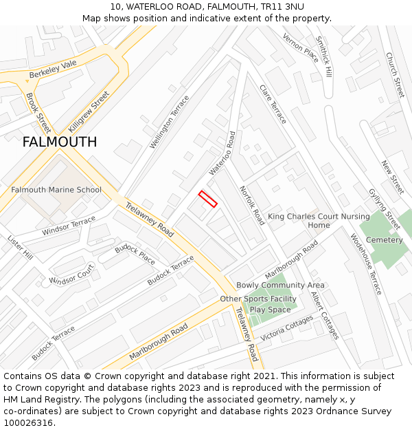 10, WATERLOO ROAD, FALMOUTH, TR11 3NU: Location map and indicative extent of plot