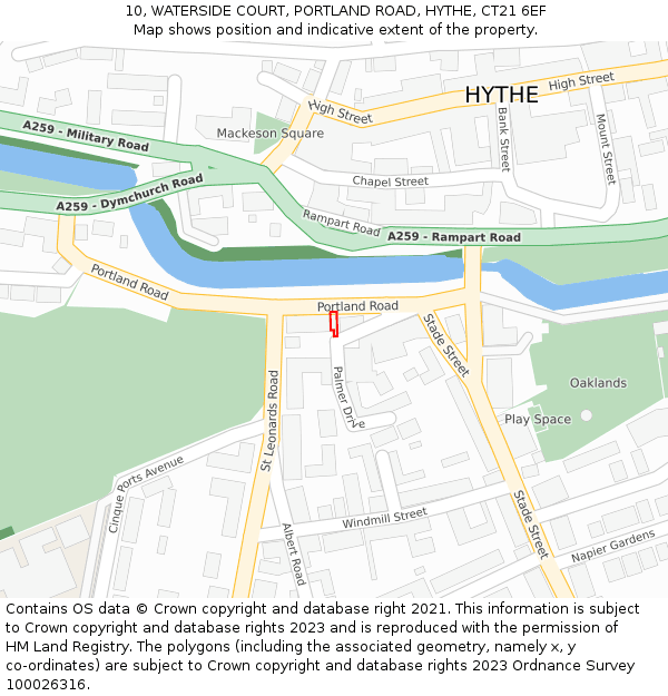 10, WATERSIDE COURT, PORTLAND ROAD, HYTHE, CT21 6EF: Location map and indicative extent of plot