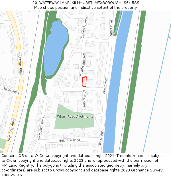 10, WATERWAY LANE, KILNHURST, MEXBOROUGH, S64 5SS: Location map and indicative extent of plot