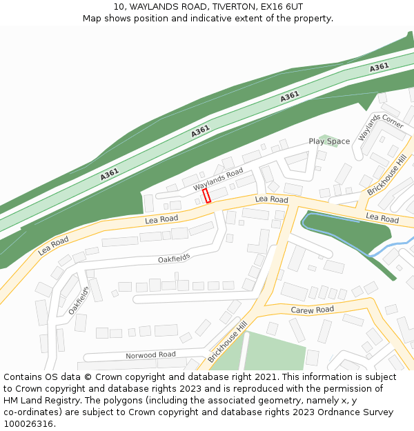 10, WAYLANDS ROAD, TIVERTON, EX16 6UT: Location map and indicative extent of plot