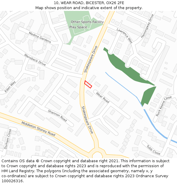 10, WEAR ROAD, BICESTER, OX26 2FE: Location map and indicative extent of plot