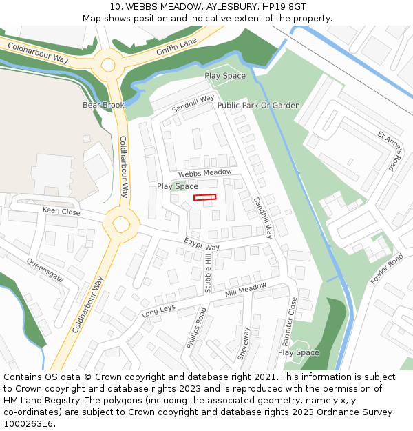 10, WEBBS MEADOW, AYLESBURY, HP19 8GT: Location map and indicative extent of plot