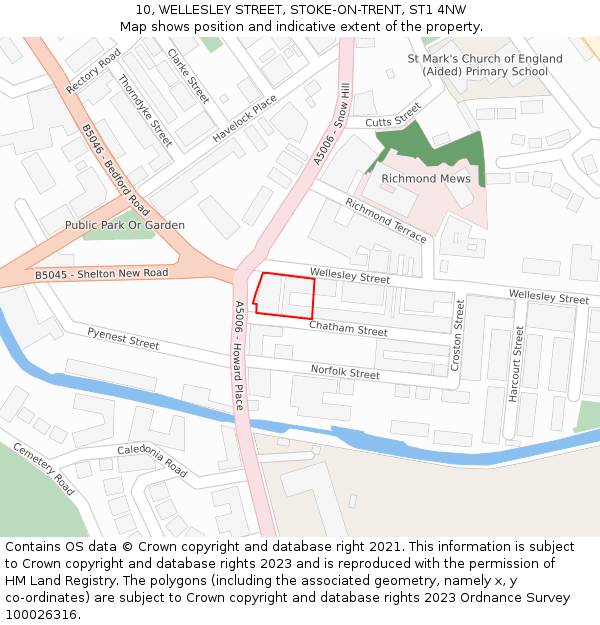 10, WELLESLEY STREET, STOKE-ON-TRENT, ST1 4NW: Location map and indicative extent of plot