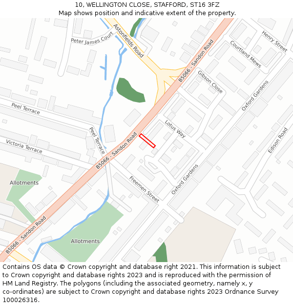10, WELLINGTON CLOSE, STAFFORD, ST16 3FZ: Location map and indicative extent of plot