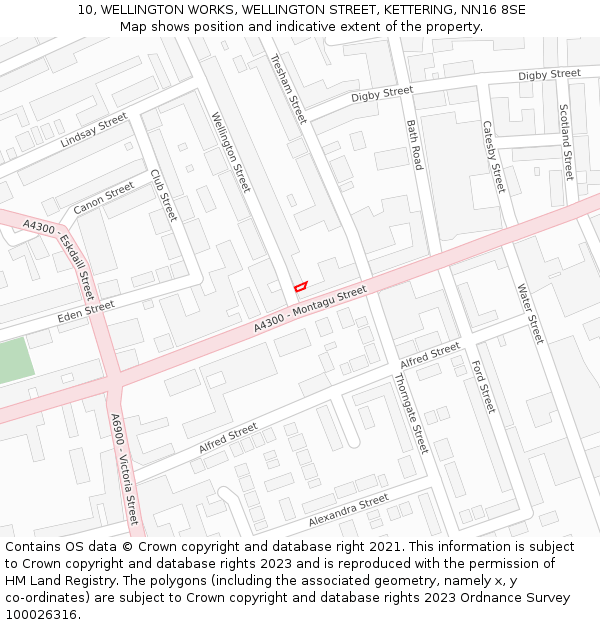 10, WELLINGTON WORKS, WELLINGTON STREET, KETTERING, NN16 8SE: Location map and indicative extent of plot