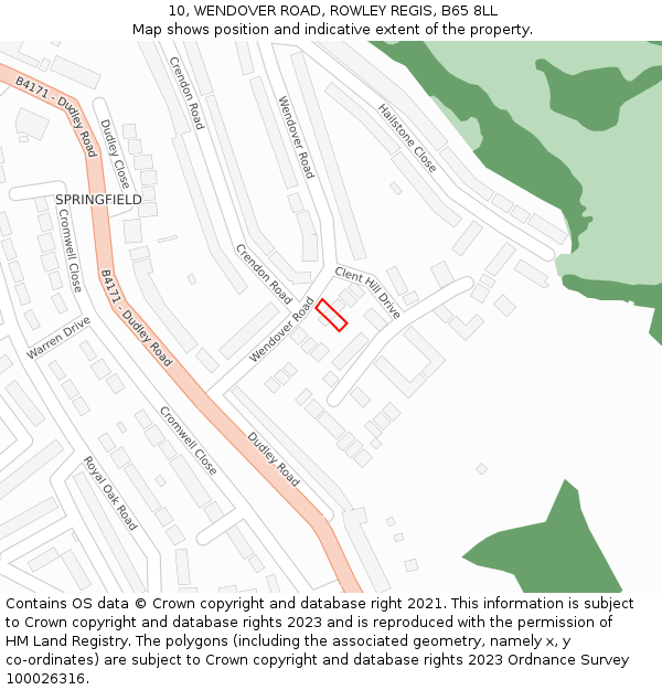 10, WENDOVER ROAD, ROWLEY REGIS, B65 8LL: Location map and indicative extent of plot