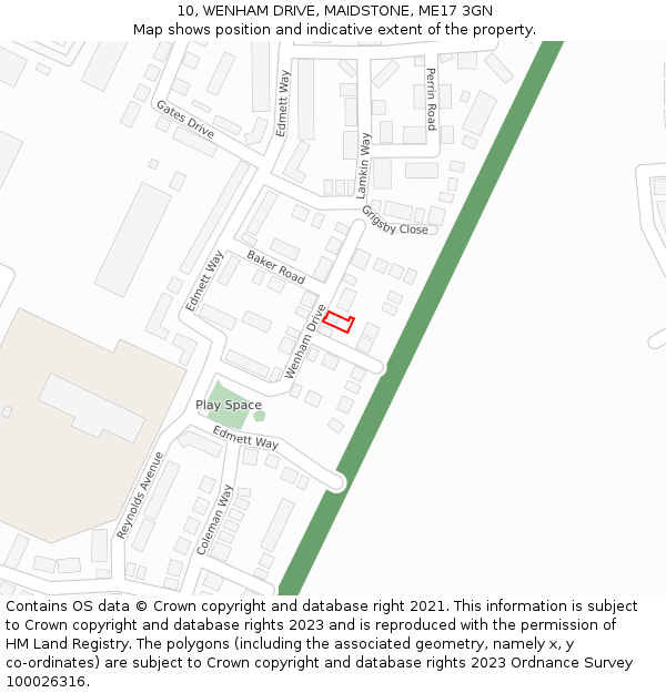 10, WENHAM DRIVE, MAIDSTONE, ME17 3GN: Location map and indicative extent of plot